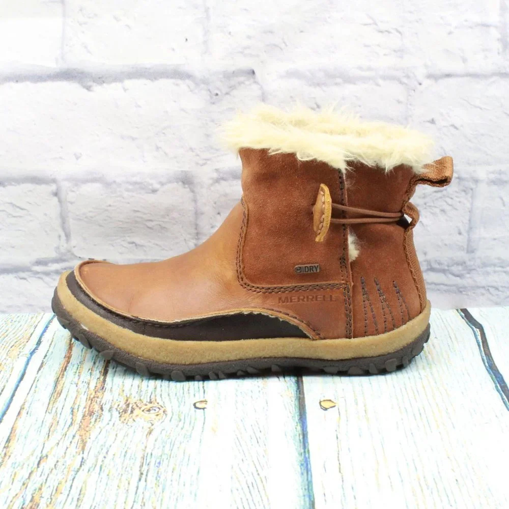 MERRELL Tremblant Pull On Polar Shearling Boots Oak Leather Size 5.5 - Picture 1 of 9